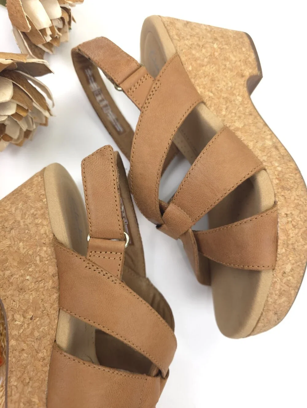 Clarks Collection Women's Tan Leather Platform Sandals 8½m